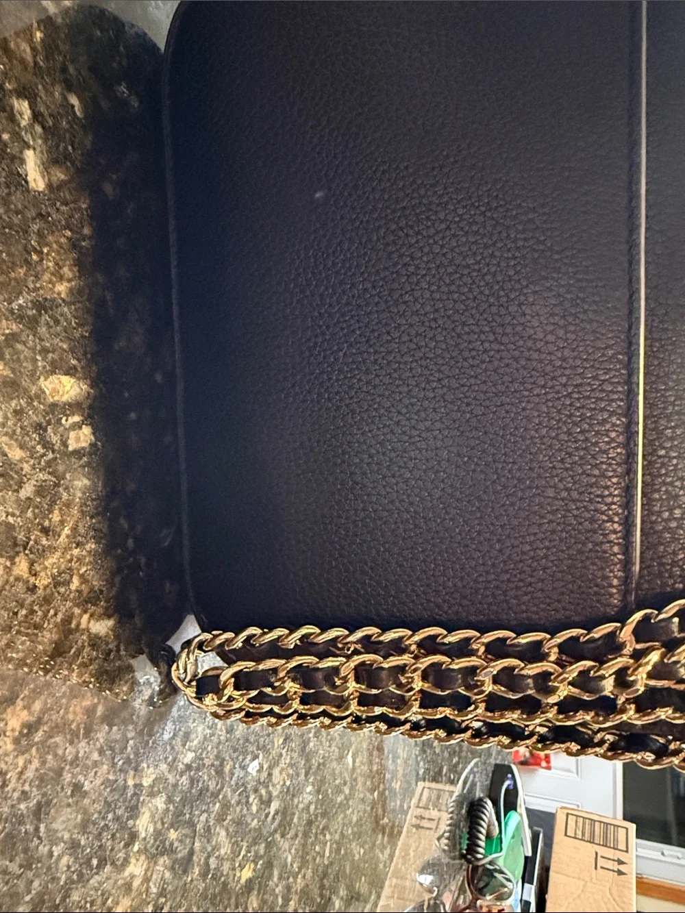 Tory Burch Black Pebbled Leather Crossbody with Gold Chain